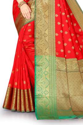 RED LICHI SILK SAREE WITH WEAVING ZARI WITH RICH PALLU SILK SAREE