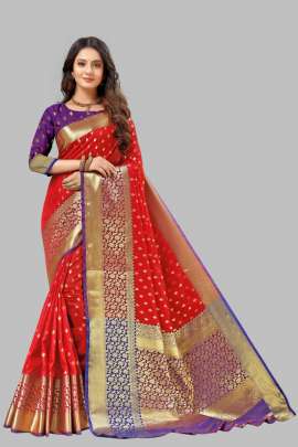 RED LICHI SILK WITH RICH PALLU WITH UNSTITCHED BLOUSE sarees