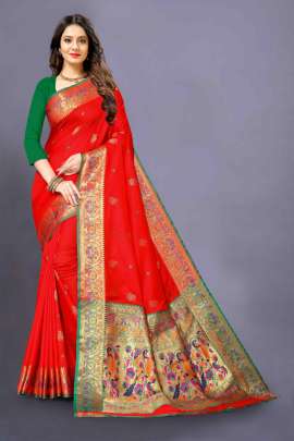 RED PAITHANI SILK SAREE  PAITHANI SILK SAREE