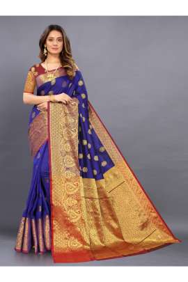 ROYAL BLUE LICHI SILK SAREE WITH RICH PALLU SILK SAREE