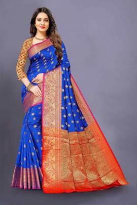 ROYAL BLUE LICHI SILK SAREE WITH WEAVING ZARI WITH RICH PALLU SILK SAREE