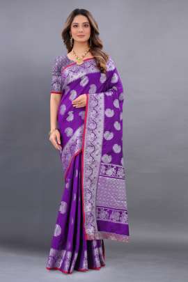 ROYAL BLUE LICHI SILK SAREE WITH RICH PALLU 