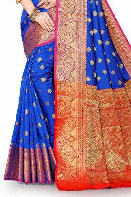 ROYAL BLUE LICHI SILK SAREE WITH WEAVING ZARI WITH RICH PALLU SILK SAREE