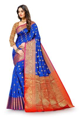 ROYAL BLUE LICHI SILK SAREE WITH WEAVING ZARI WITH RICH PALLU SILK SAREE