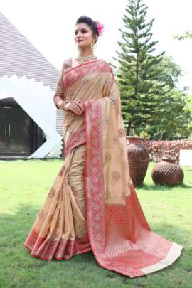 SAPOTA TUSSAR SILK SAREE WITH RICH PALLU AND WEAVING BORDER