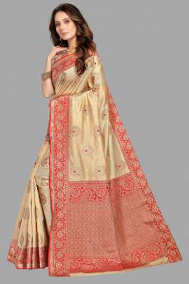 SAPOTA TUSSAR SILK SAREE WITH RICH PALLU AND WEAVING BORDER SILK SAREE