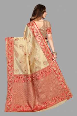 SAPOTA TUSSAR SILK SAREE WITH RICH PALLU AND WEAVING BORDER SILK SAREE