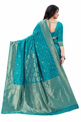 SKY BANARSI SILK SAREE WITH WAEVING BORDER WITH UNSTITCHED BLOUSE PIECE FOR WEDDING AND PARTY  KANCHIPURAM SILK SAREE