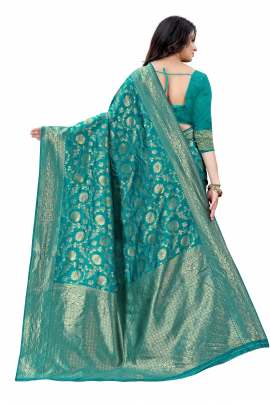 SKY BANARSI SILK SAREE WITH WAEVING BORDER WITH UNSTITCHED BLOUSE PIECE FOR WEDDING AND PARTY  KANCHIPURAM SILK SAREE