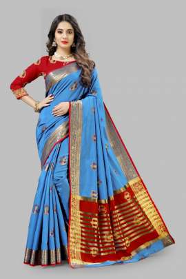  SKY BLUE LICHI SILK WITH RICH PALLU SILK SAREE