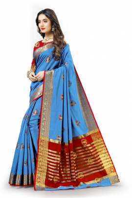  SKY BLUE LICHI SILK WITH RICH PALLU SILK SAREE