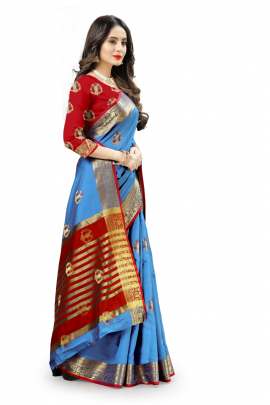  SKY BLUE LICHI SILK WITH RICH PALLU SILK SAREE