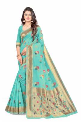 SKY CHANDERI SILK SAREE WITH ALL OVER WEAVING BORDER RICH PALLU WITH UNSTITCHED BLOUSE PIECE CHANDERI SAREE 