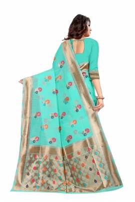 SKY CHANDERI SILK SAREE WITH ALL OVER WEAVING BORDER RICH PALLU WITH UNSTITCHED BLOUSE PIECE CHANDERI SAREE 