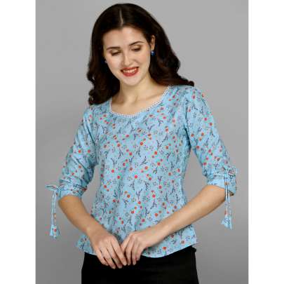 SKY COLOR FLORAL DIGITAL PRINTED TOP western wear