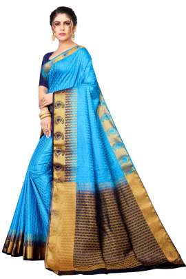 SKY KANJIVARAM SILK SAREE WITH JUMBO MANGO BORDER  KANCHIPURAM SILK SAREE