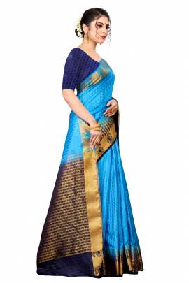 SKY KANJIVARAM SILK SAREE WITH JUMBO MANGO BORDER  KANCHIPURAM SILK SAREE