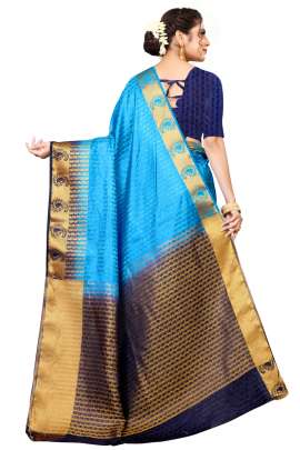 SKY KANJIVARAM SILK SAREE WITH JUMBO MANGO BORDER  KANCHIPURAM SILK SAREE