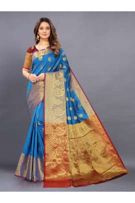 SKY LICHI SILK SAREE WITH RICH PALLU