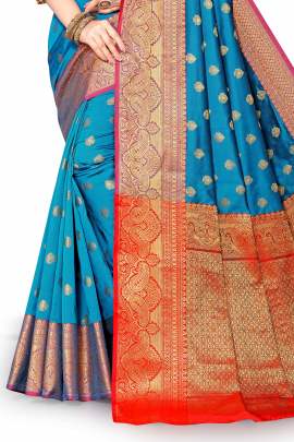 SKY LICHI SILK SAREE WITH WEAVING ZARI WITH RICH PALLU SILK SAREE