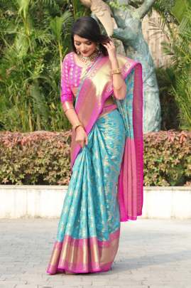 SKY & PINK LICHI SILK SAREE  SILK SAREE