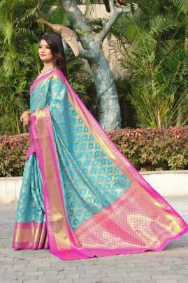 SKY & PINK LICHI SILK SAREE  SILK SAREE