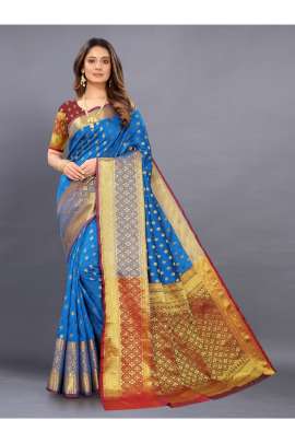 SKY LICHI SILK WITH RICH PALLU