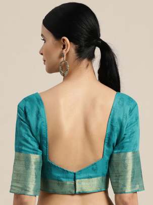 Sea Green & Pink Linen Blend Printed Saree COTTON SAREES 