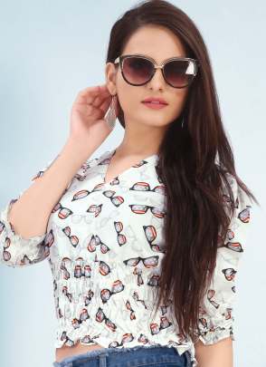 WHITE DIGITAL PRINTED TOP FOR ALL OCCASION top