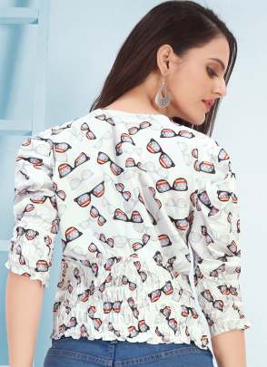 WHITE DIGITAL PRINTED TOP FOR ALL OCCASION top