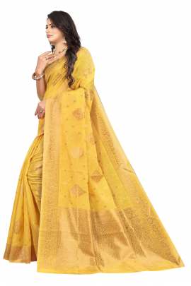 YELLOW CHANDERI COTTON SILK SAREE WITH ALL OVER PRINT  CHANDERI SAREE 