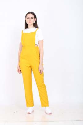 YELLOW COTTON REYON BLENDED DUNGAREE WITH WHITE CROP T-SHIRT western wear