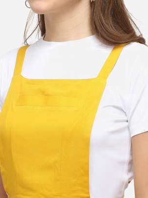 YELLOW COTTON REYON BLENDED DUNGAREE WITH WHITE CROP T-SHIRT Dungarees