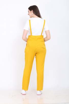 YELLOW COTTON REYON BLENDED DUNGAREE WITH WHITE CROP T-SHIRT Dungarees