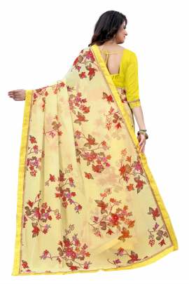 YELLOW FLORAL PRINTED GEORGETTE SAREE WITH RICH BORDER LACE GEORGETTE SAREES 