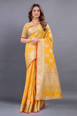 YELLOW LICHI SILK SAREE WITH RICH PALLU  KANCHIPURAM SILK SAREE