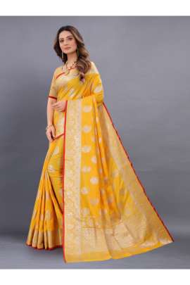 YELLOW LICHI SILK SAREE WITH RICH PALLU  KANCHIPURAM SILK SAREE