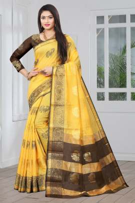 YELLOW SOFT COTTON SILK SAREE WITH RICH PALLU  COTTON SILK SAREE