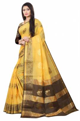 YELLOW SOFT COTTON SILK SAREE WITH RICH PALLU  COTTON SAREES 