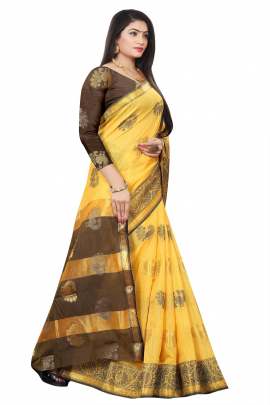 YELLOW SOFT COTTON SILK SAREE WITH RICH PALLU  COTTON SAREES 